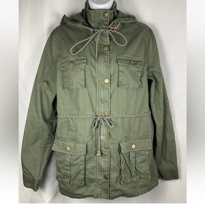 41 HAWTHORN Women’s Sz L  Zip Snap Utility Anorak MIlitary Jacket Removable Hood